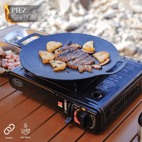 Hornilla de gas portátil y ligera Alpine Cuisine para exteriores e interiores. Camping, camper, caravana. DiSALMA ADVENTURE