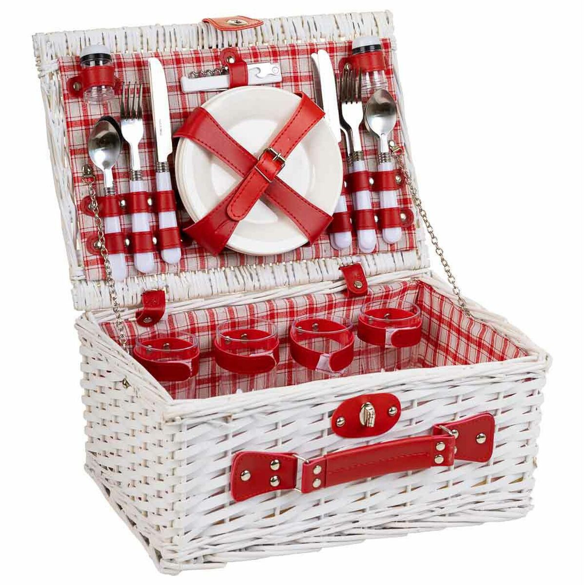 Cesta de Picnic de Mimbre Blanco con Detalles Rojos Alexandra House Living