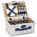 Cesta de Picnic de Mimbre Blanco con Detalles Azul Marino Alexandra House Living