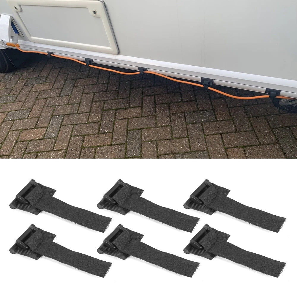 6 abrazaderas para tuberías de aguas residuales de caravana +  cables EHU para agua potable. DiSALMA ADVENTURE