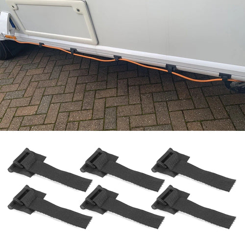6 abrazaderas para tuberías de aguas residuales de caravana +  cables EHU para agua potable. DiSALMA ADVENTURE