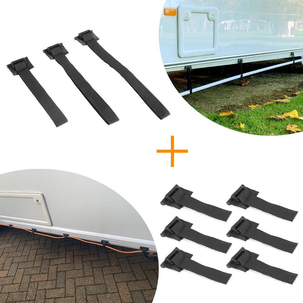 6 abrazaderas para tuberías de aguas residuales de caravana +  cables EHU para agua potable. DiSALMA ADVENTURE