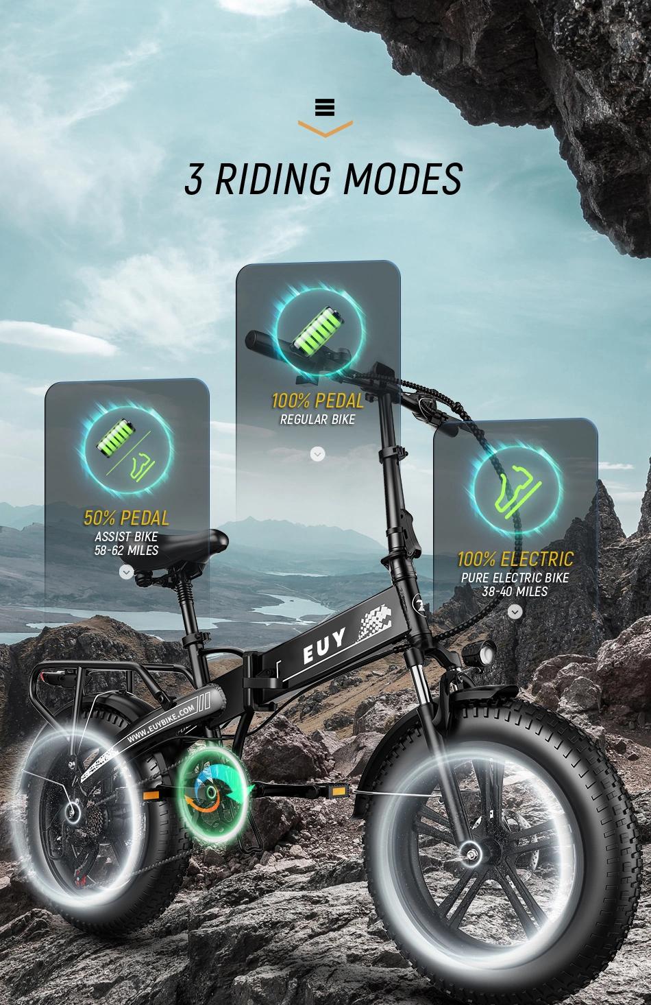 Bicicleta eléctrica ideal camping, con motor de 750 W, neumáticos anchos y batería Samsung de 48 V. DiSALMA ADVENTURE
