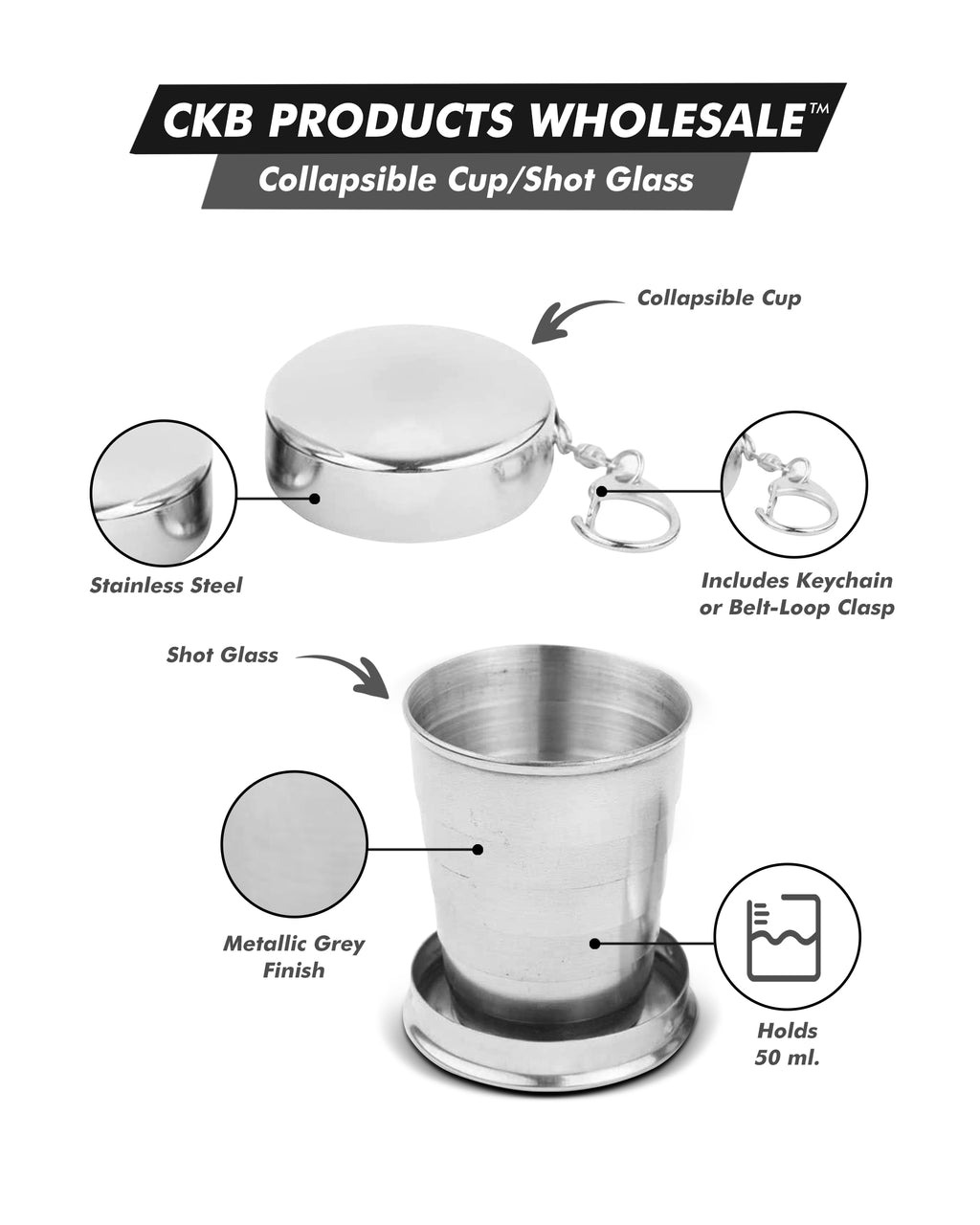 Vaso plegable de acero inoxidable.DiSALMA ADVENTURE