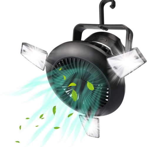 Ventilador plegable, linterna solar LED portátil para camping con gancho. DiSALMA ADVENTURE