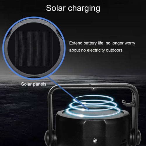 Ventilador plegable, linterna solar LED portátil para camping con gancho. DiSALMA ADVENTURE