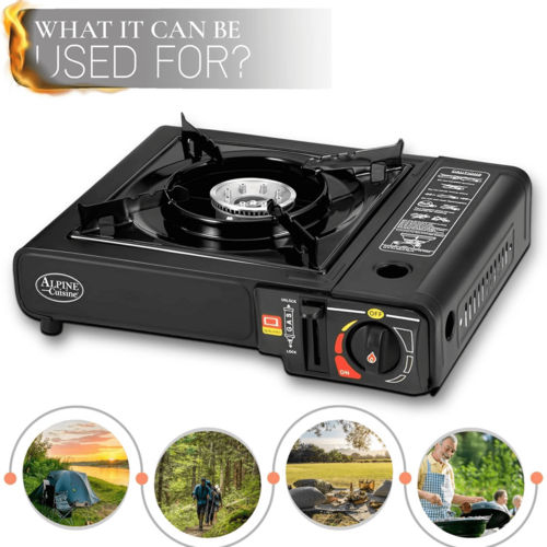 Hornilla de gas portátil y ligera Alpine Cuisine para exteriores e interiores. Camping, camper, caravana. DiSALMA ADVENTURE