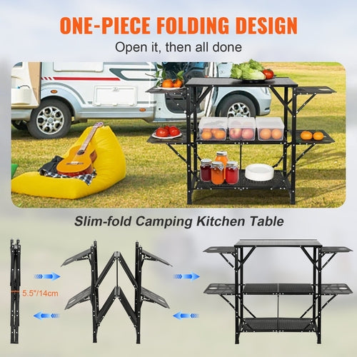 Mesa de cocina para camping, estación de cocina portátil plegable de una sola pieza. DiSALMA ADVENTURE