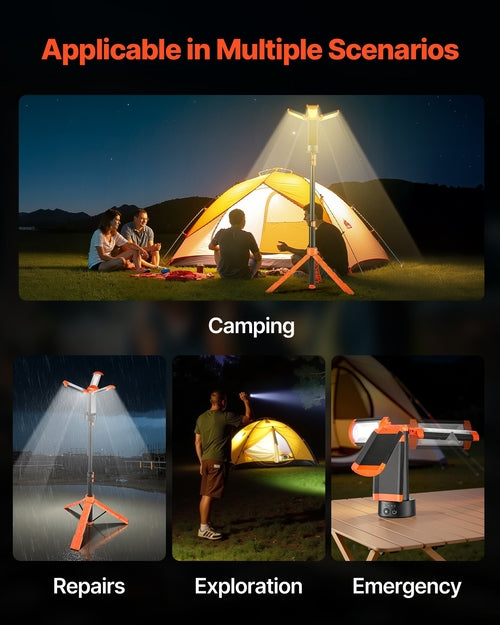 Linterna de trabajo LED con soporte, 10 Ah, linterna de camping inalámbrica recargable. DiSALMA