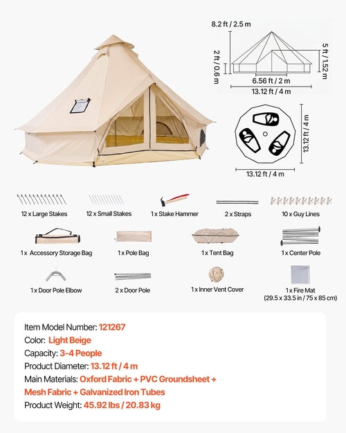 Tienda de campaña Oxford Bell Tent, tienda tipo yurta de 4 m para 4 estaciones con salida para estufa.DiSALMA ADVENTURE